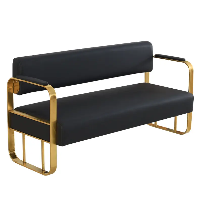Wholesale Barber Shop Metal Frame Leather Reception black Salon Station Reception pu leather long Couch sofa Waiting Chairs