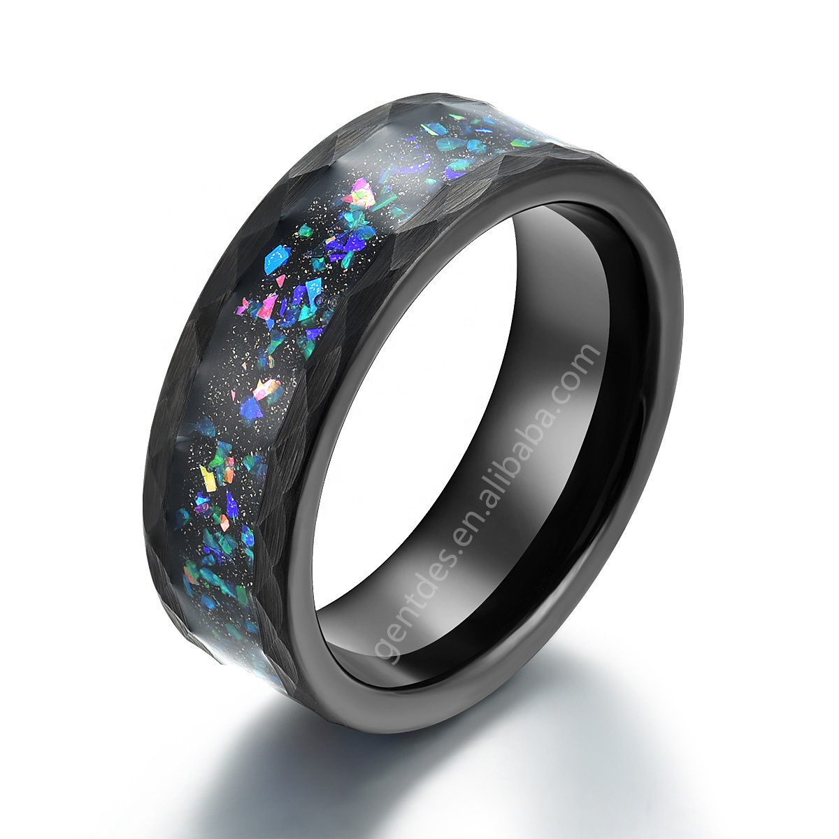 Черное вольфрамовое кольцо с молотком из дробленого опала Gentdes Jewelry