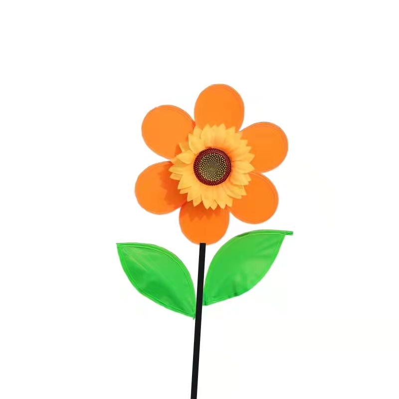 Outdoor Decorative Single Pinwheel Toy Orange Sunflower Shaped Removable Windmill For Sale