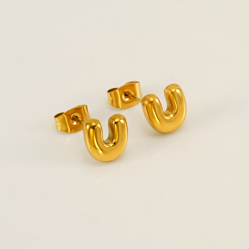 Fashionable Stainless Steel Ear Stud 18K Gold Plated Mini Bubble Letter Earrings for Women