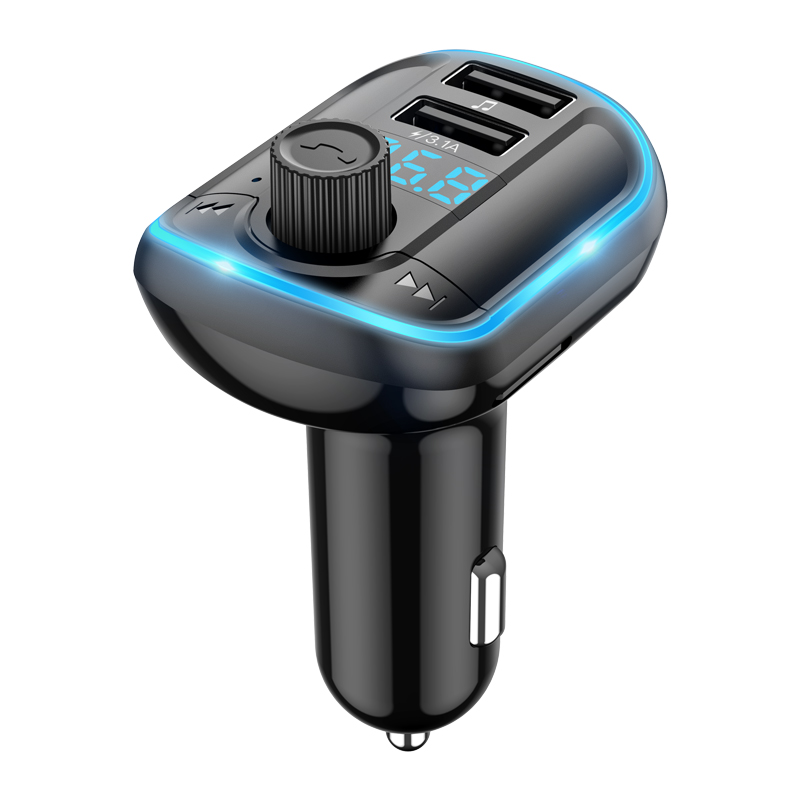 FM-трансмиттер с Bluetooth 5,0, автомобильный mp3-плеер, FM Беспроводная радиостанция, музыкальное зарядное устройство с двумя USB-портами, подсветка для звонков без использования рук