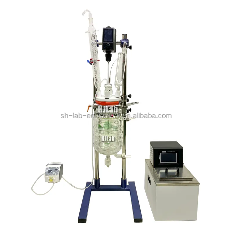 Lab chemical synthesis catalytic pyrolysis jacketed glass reactor with 1L 2L 3L 5L capacity and PTFE Lid