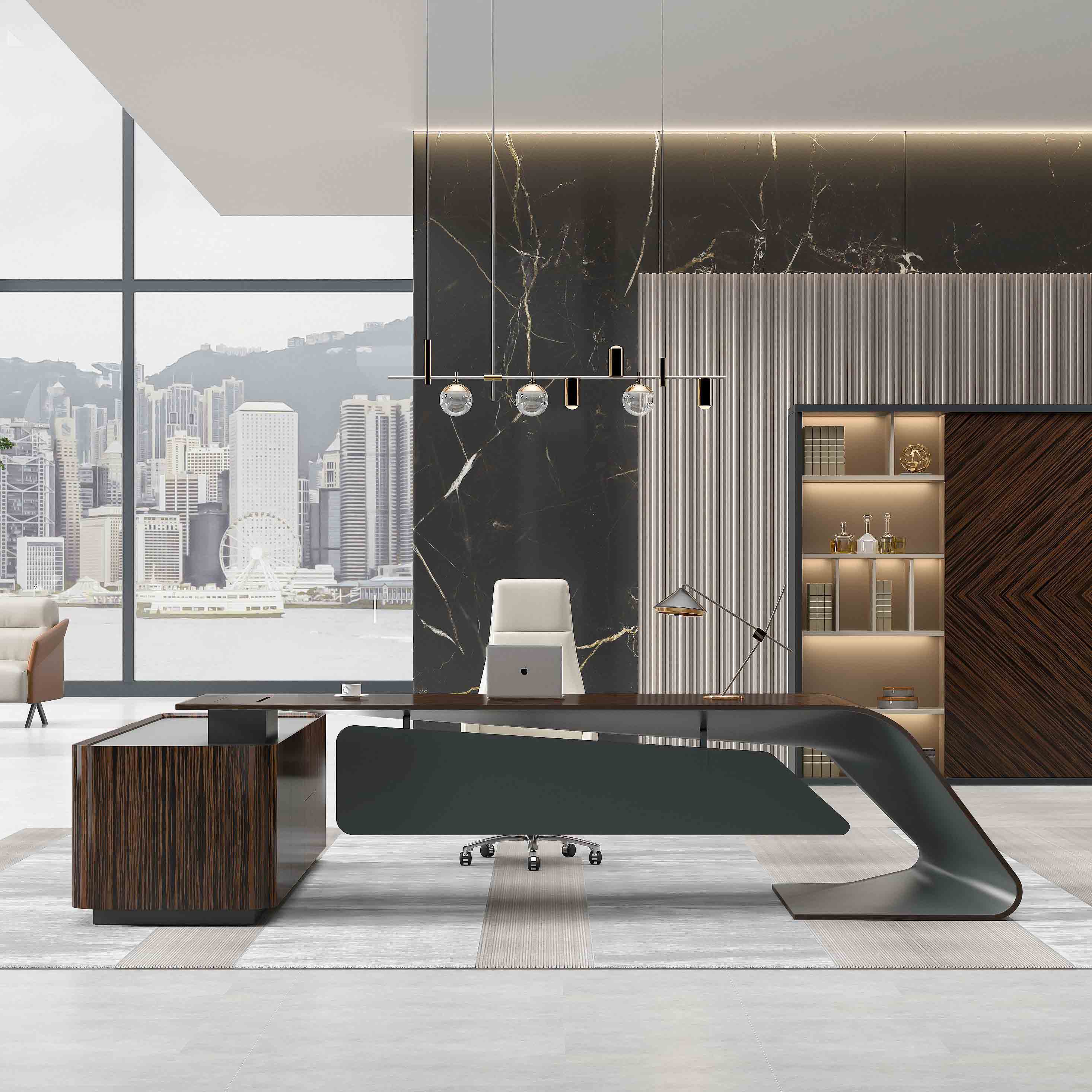 Commercial Office Furniture Large Size Fashionable and Luxurious Wood Veneer Painting Boss Desk For Office Building