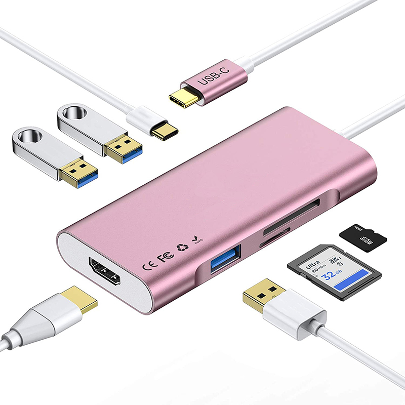 7 in 1 USB C Hub SD TF Card Reade Data Transfer PD Charge port for Laptops docking station