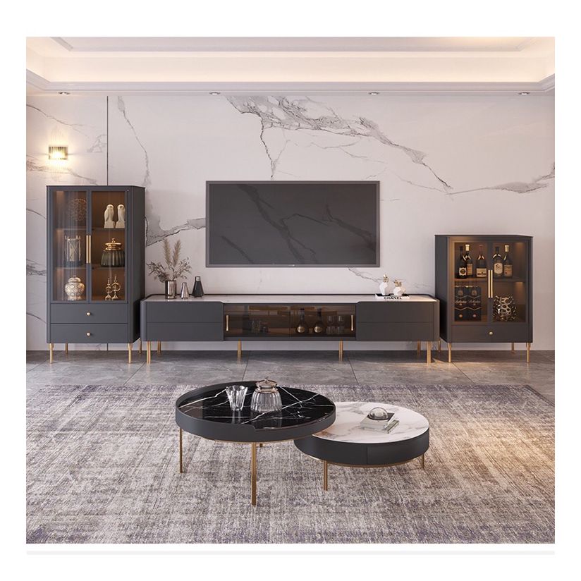 Luxury Modern Living Room Furniture Retractable Gold Stainless Steel Leg Coffee Table
