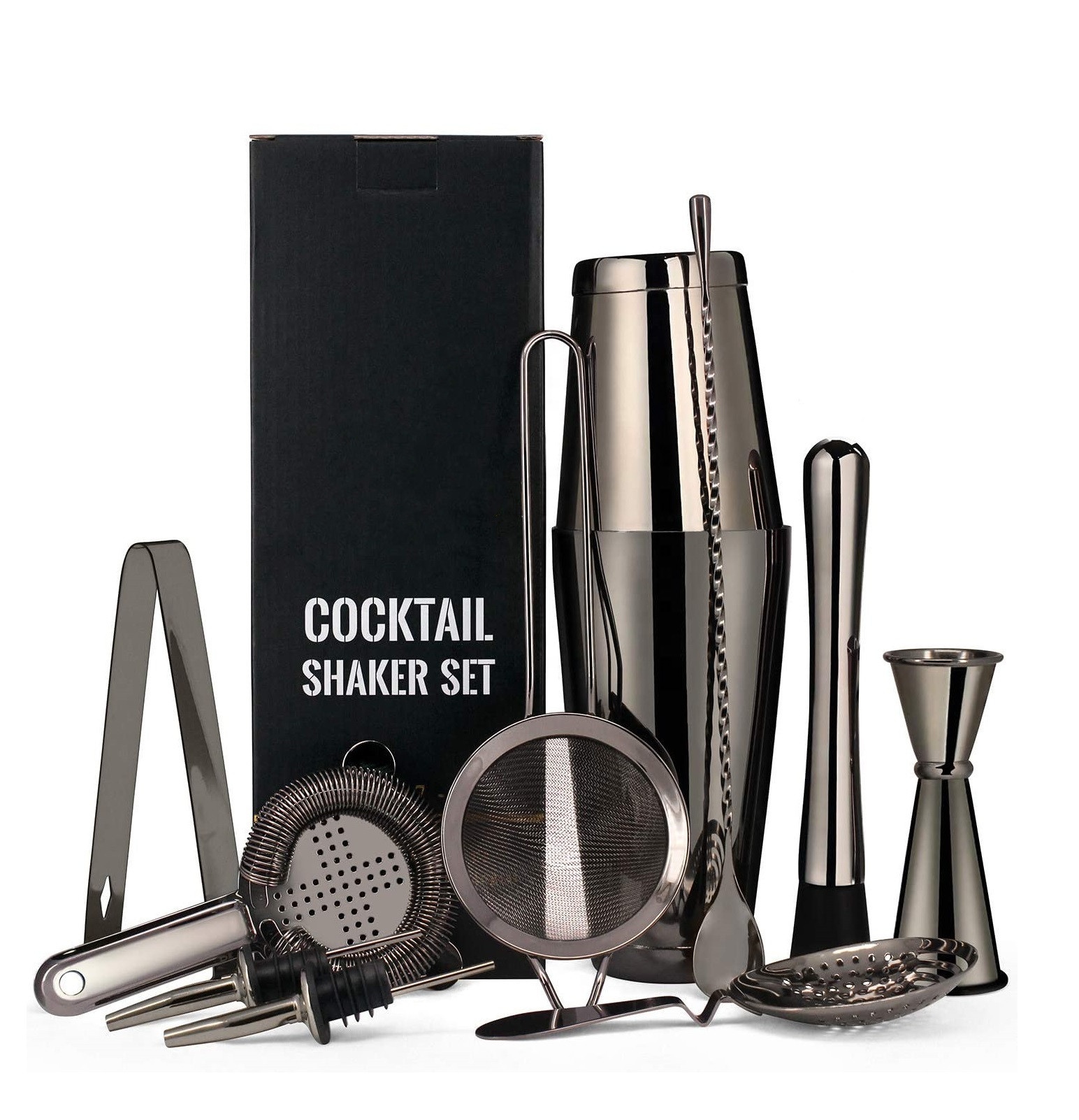 Cocktail Shakers Vintage Custom Logo Set 12-Piece Bartender Kit Boston Cocktail Shaker Bar Set Shaker With Recipe Guide