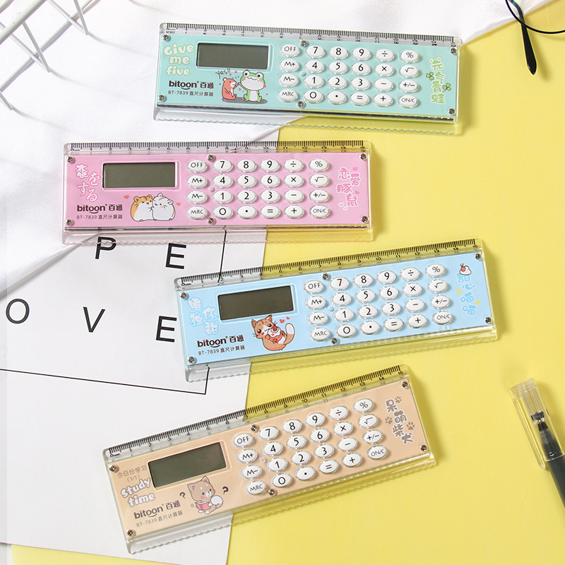 Ruler calculator Cartoon student supplies learning Stationery calculator Mini Electronic gift Calculator