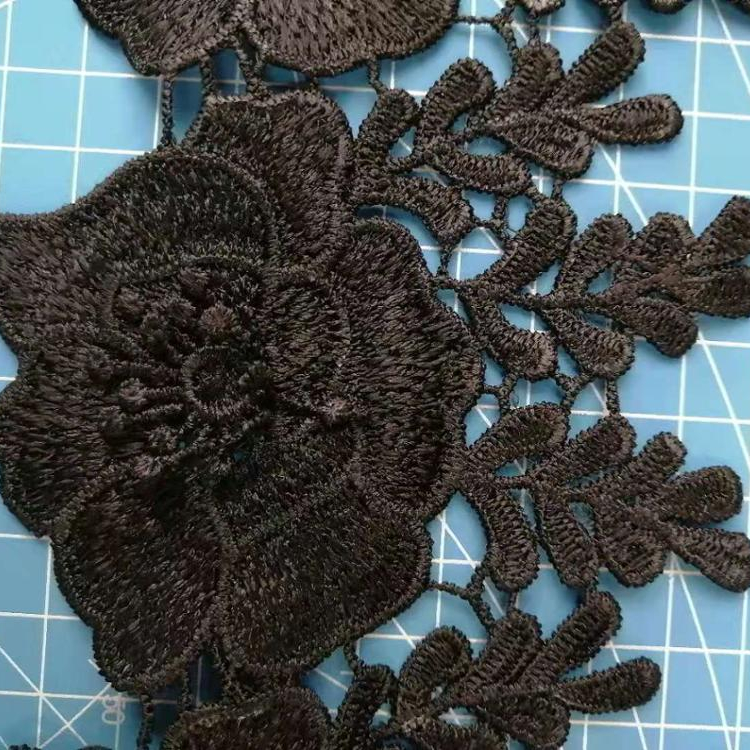 Черная вышивка гипюровое кружево обрезка ручной работы 3d цветочная ткань кружевная отделка аппликация