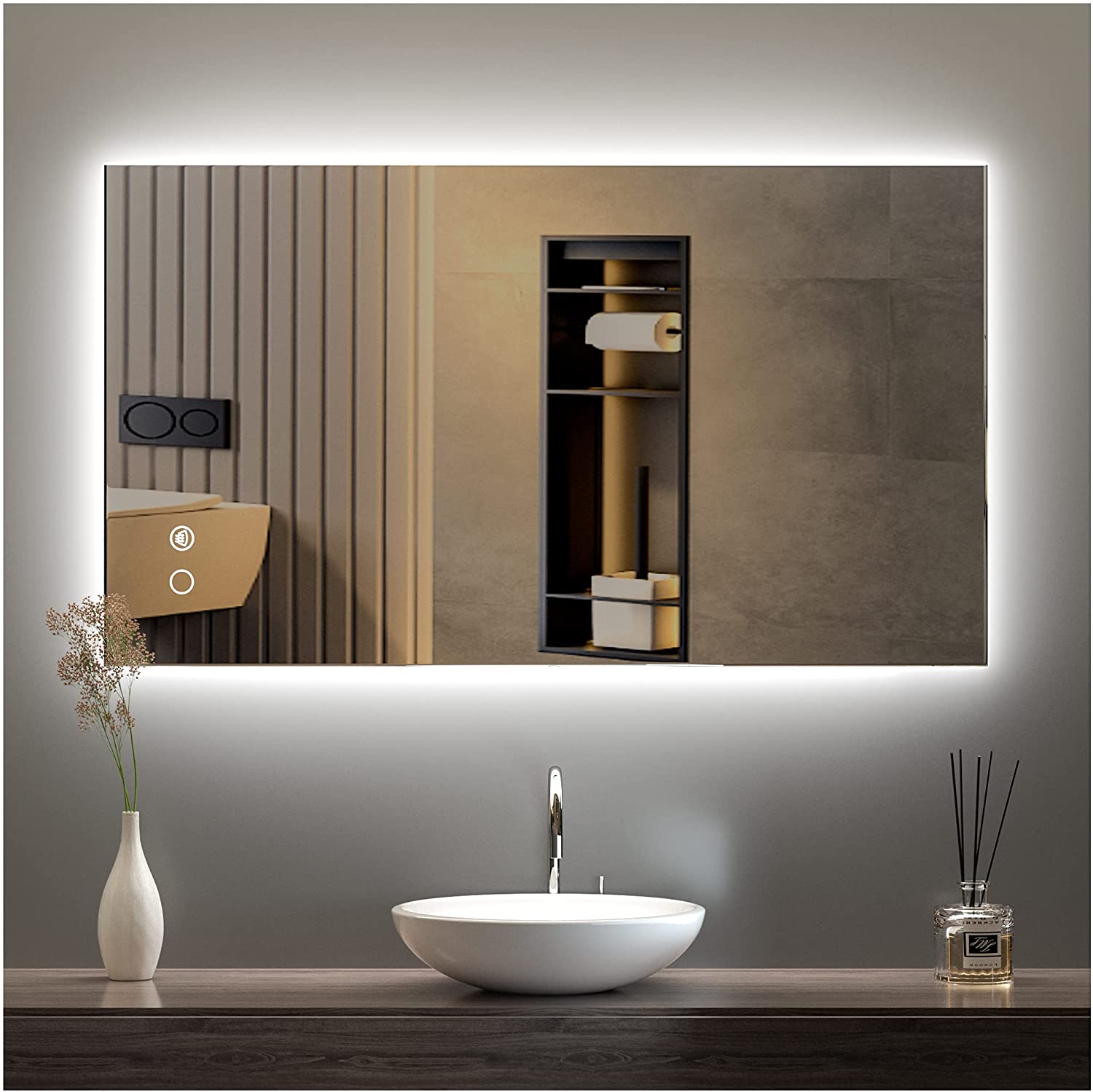 Customized waterproof smart touch screen modern bathroom led light mirror