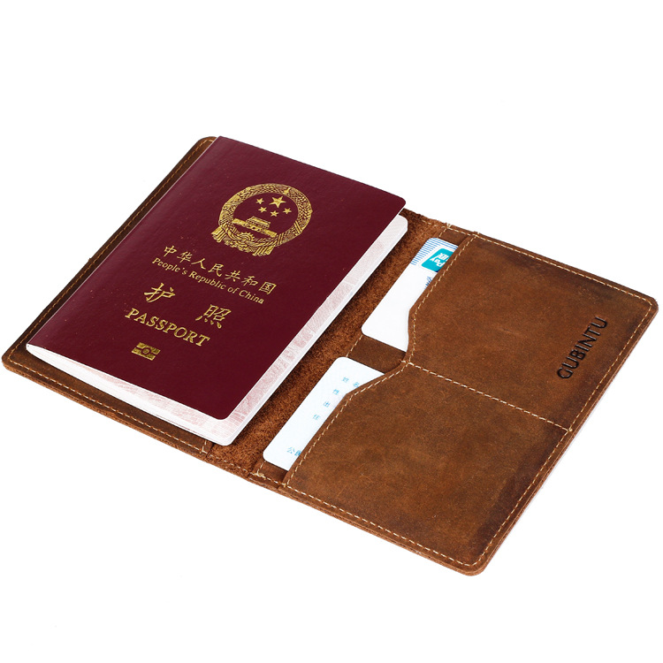 Cowhide passport book passport bag Crazy horse leather retro boarding pass wallet leather passport holder cover