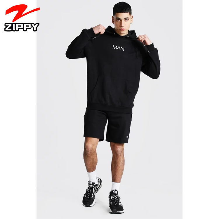 2021 Custom logo embroidery printing cotton 2 piece hoodies jogging sweatsuit mens 2 piece shorts set