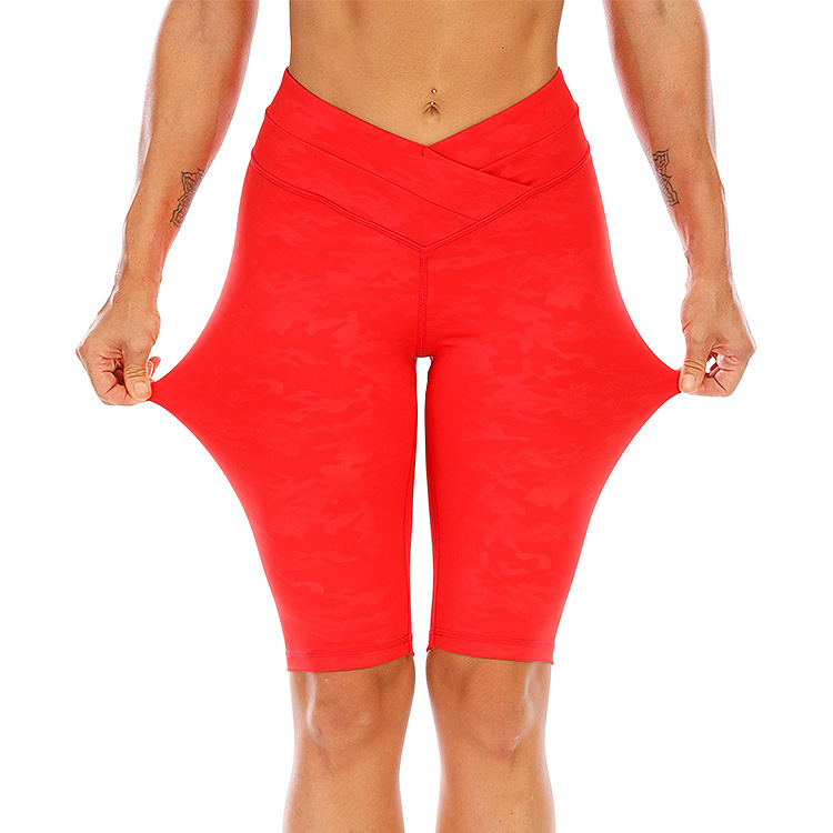 Custom nude sanding Yoga Pants Set Red embossed YOGA SHORTS