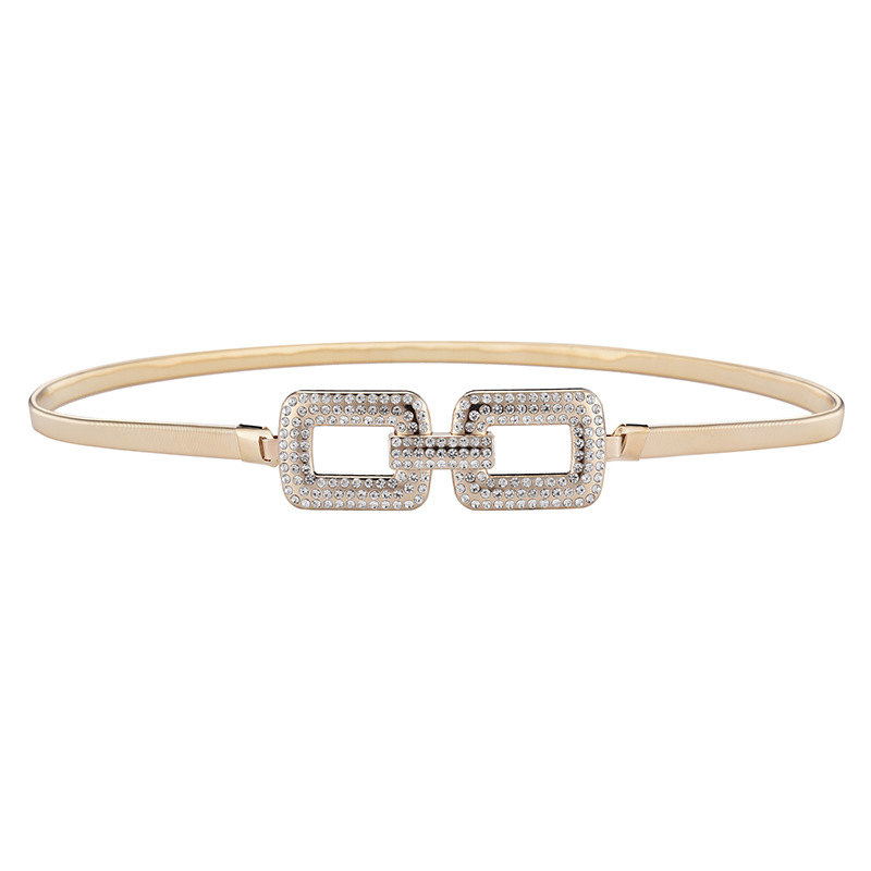 Ladies inlaid rhinestone square buckle waist chain metal elastic waist chain fashion dress belt