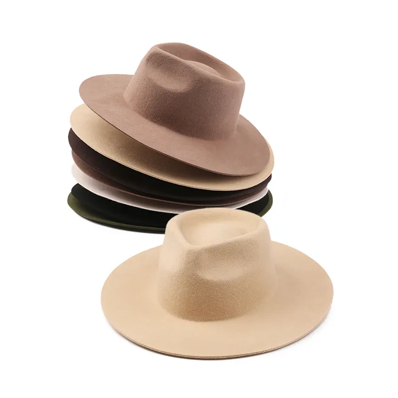 New Design Custom Winter 100% Wool Stiff Wide Brim Fedora Hats Unisex Wholesale Felt Hat Bands For Women Men