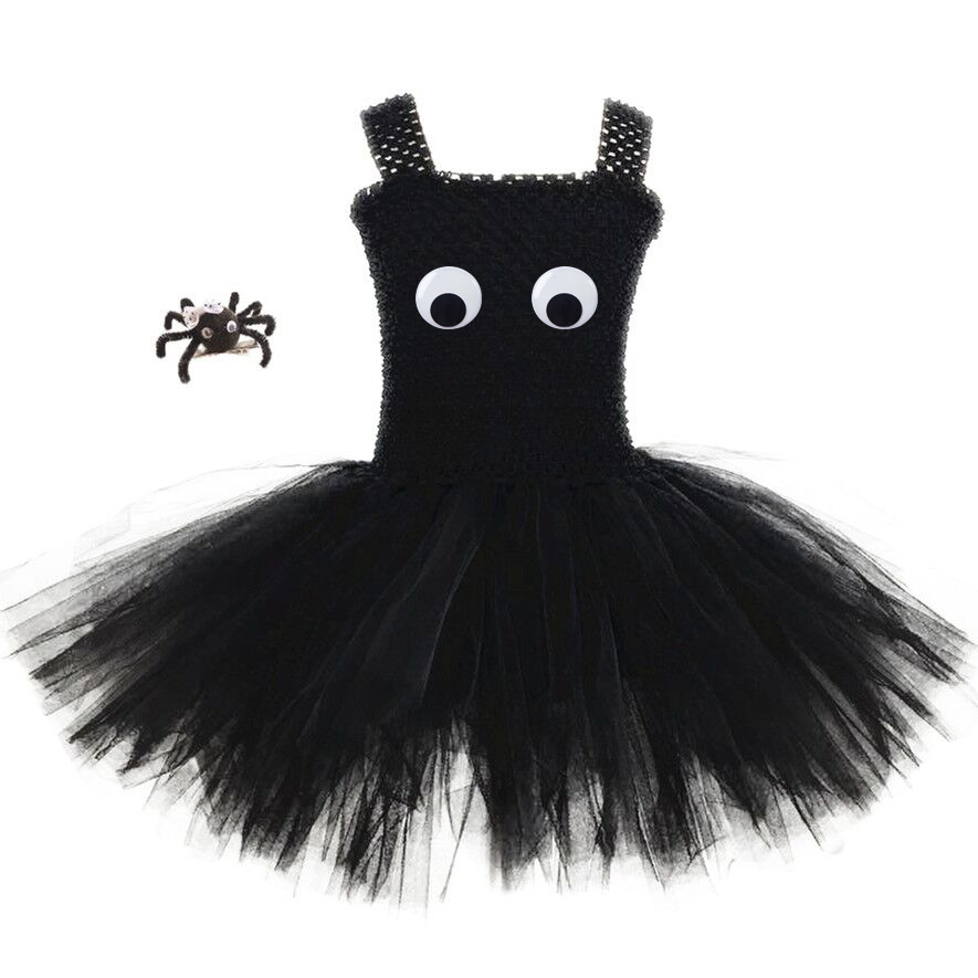 Hot Sale Black Spider Cosplay Fancy Anime Kids Halloween Witch Dress With Hat