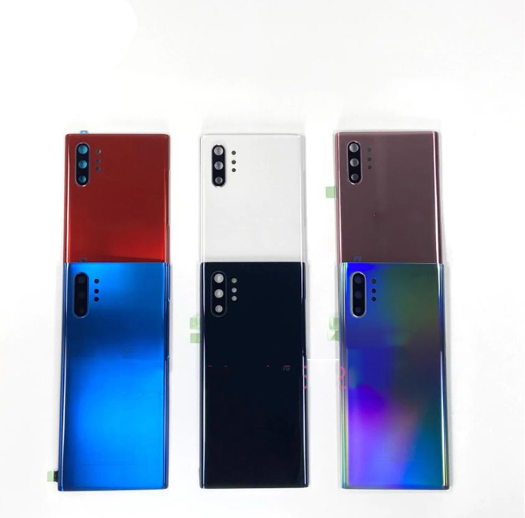 Задняя стеклянная крышка батарейного отсека, чехол для Samsung Galaxy Note 10 Plus, задняя часть корпуса, стеклянная задняя крышка с наклейкой с логотипом, 10 шт.
