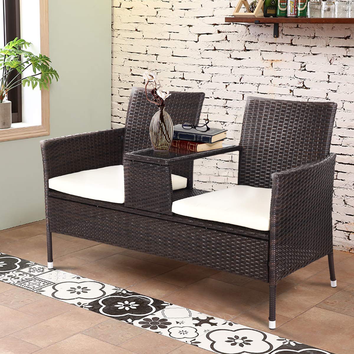 Кресло Loveseat, мебель из ротанга, наружные садовые наборы с водонепроницаемой кожаной подушкой