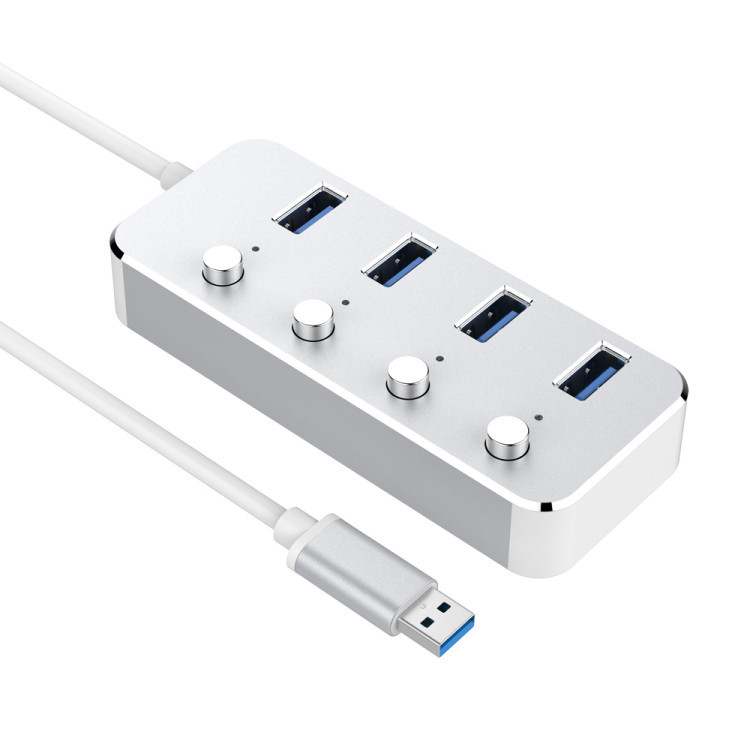 Оптовая продажа 5 Гбит/с Высокоскоростной USB 3,0 сплиттер из алюминиевого сплава 4 порта концентратор с переключателем управления для настольного ПК ноутбука