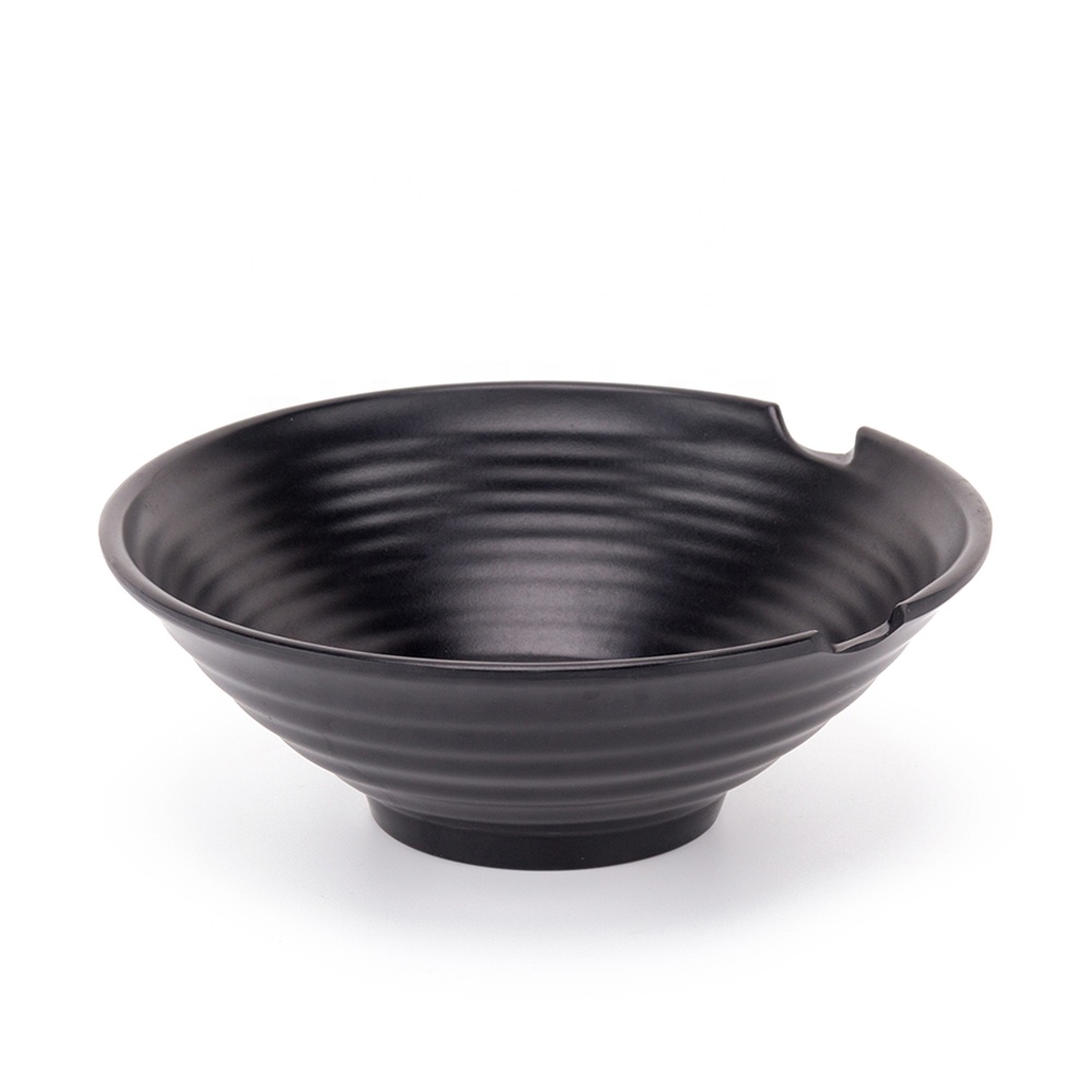 Wholesale Custom Black Frosted 9 Inch Notched Melamine Japanese Ramen Bowl