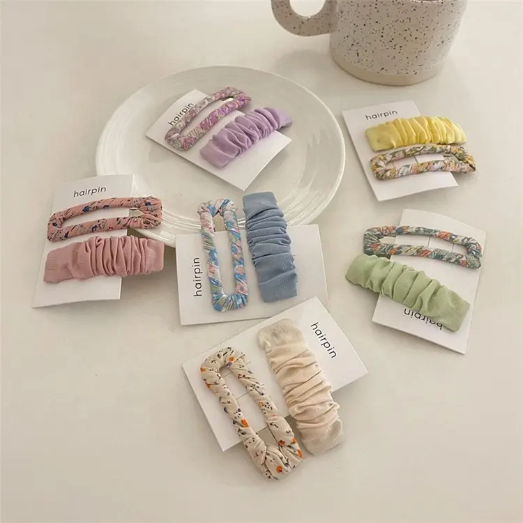 YIYI Korean Fashion Small Fresh Set Hairpins Accessories Floral Printed Solid Color Snap Hair Clips For Girls