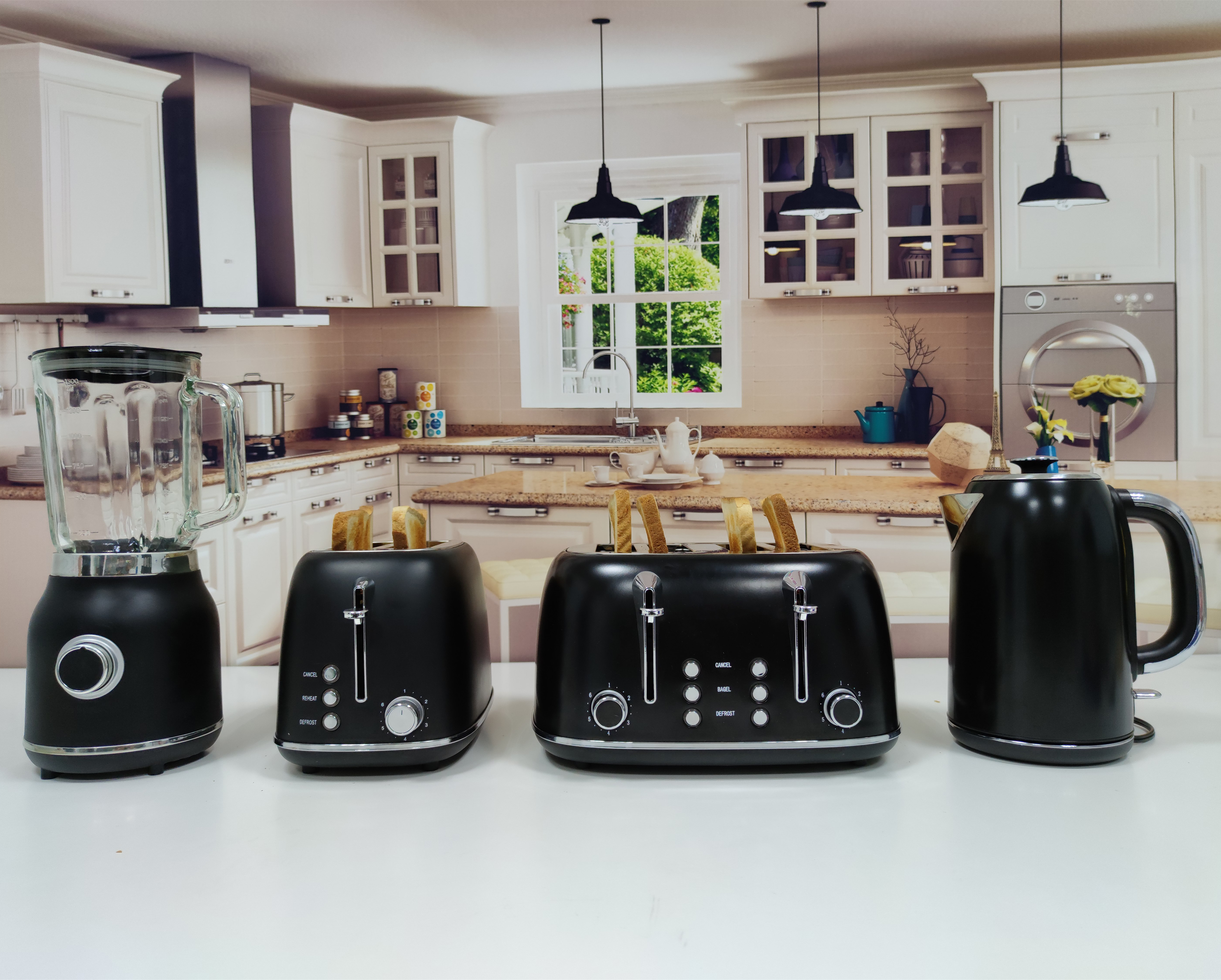 2021 New Design Kettle set Toaster Set home appliance stainless steel electric kettle and toaster set (4pcs)