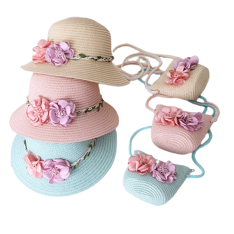 Детская 2pieces-set соломенная шляпа сумка комплект для детей с цветочным узором в богемном стиле летняя пляжная шляпа Защита от Солнца шапки