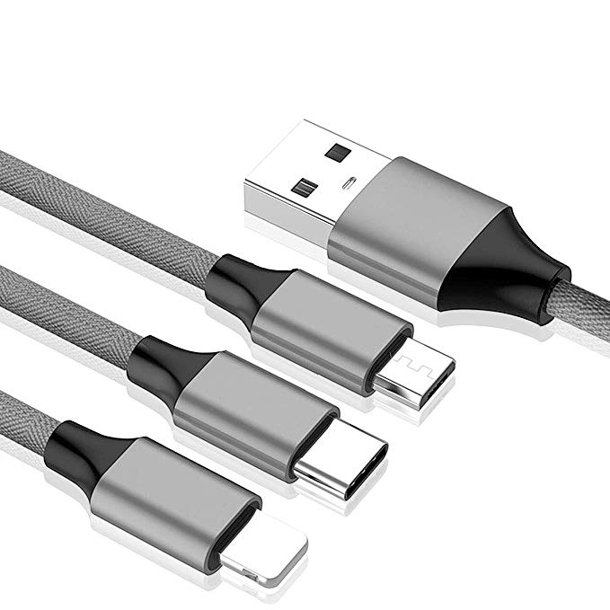 Заводской OEM 3 в 1, нейлоновый плетеный кабель 2A micro usb type C, зарядный кабель для телефона iphone, samsung, huawei, usb-кабель