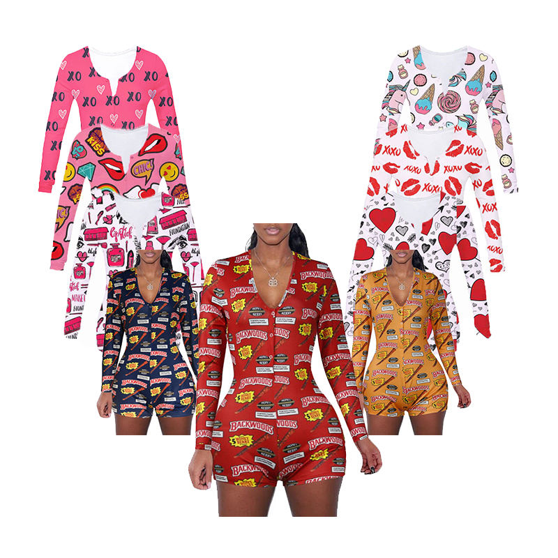 Оптовая продажа на заказ новая печать плюс размер взрослая Сексуальная Onesie женская пижама для женщин