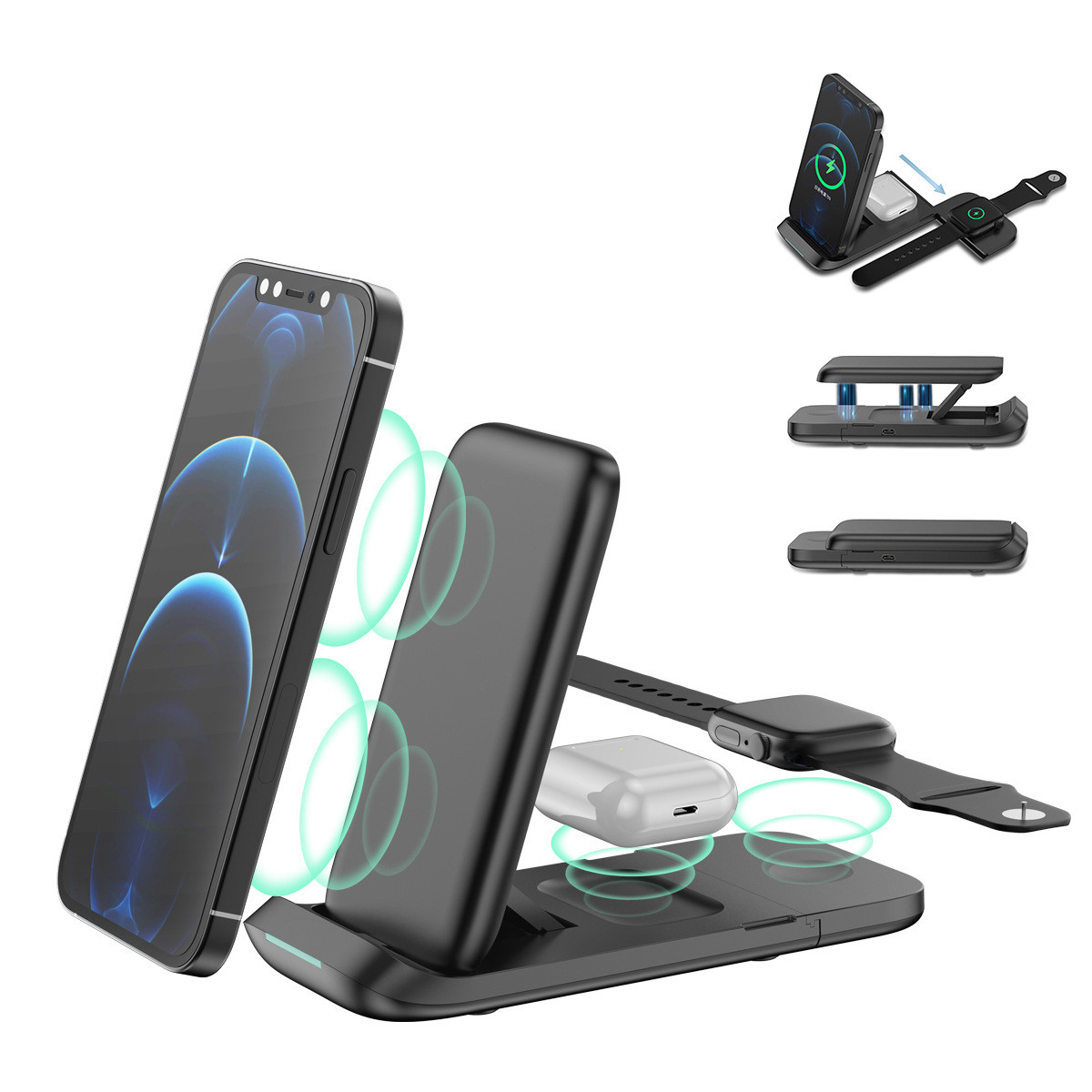 15w 3 in 1 wireless charger station 3 in 1 wireless charger folding 3in1 wireless charger