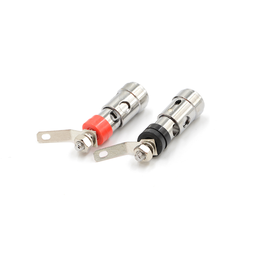 1pair Silver Plated Brass Terminal Speaker Binding Post Spring Loaded Press Self Locking Red+ Black Audio Terminal Banana Socket