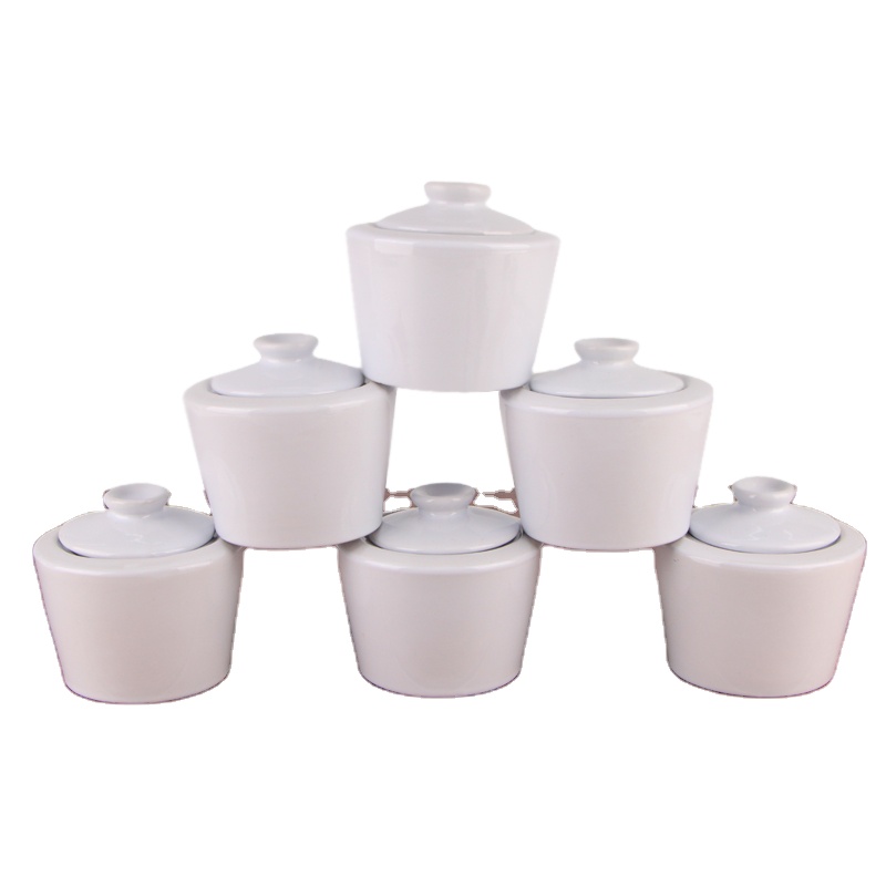 Mini ceramic salt jug 250ml white ceramic sugar pot bowl with lid