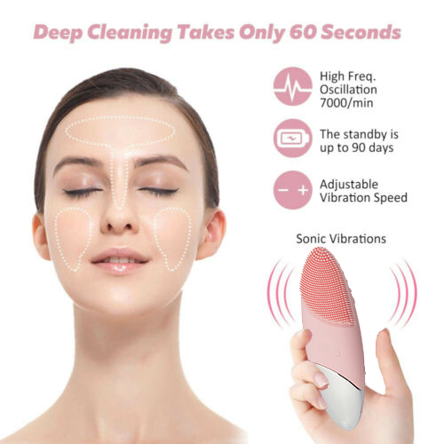 Wireless 2020 HOT ipx7 Waterproof Electric Silicone Face Cleaning Brush Facial Cleansing Sonic Vibration Pore Scrubber Brush