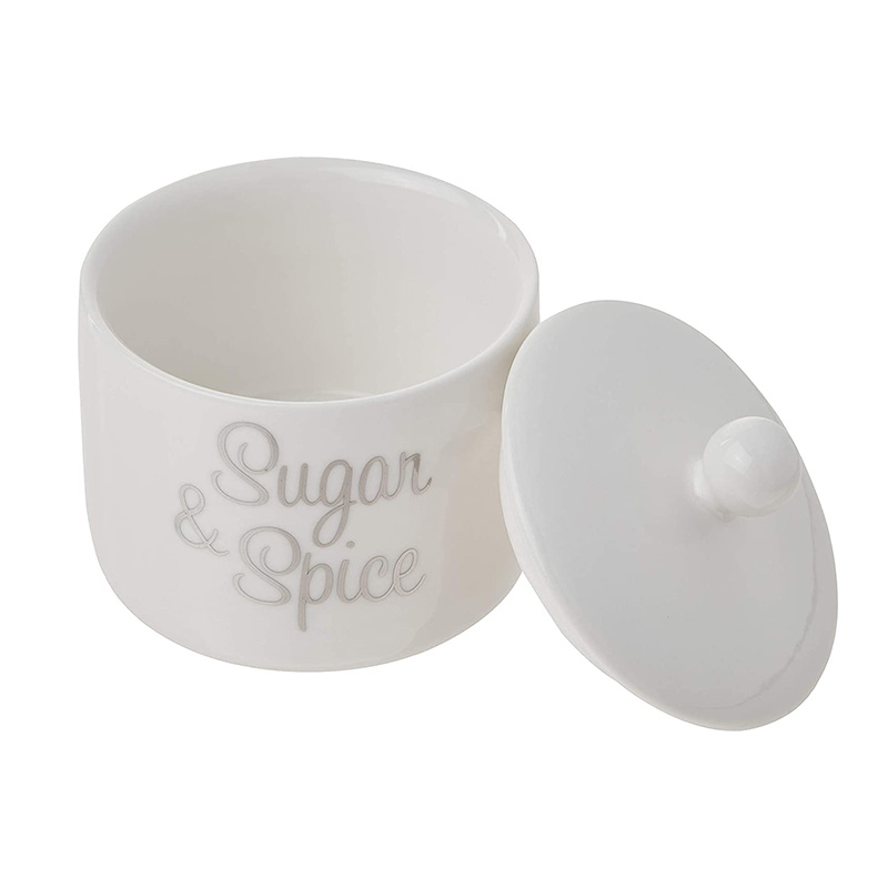 Ceramic Sugar Bowl, Spice and Everything Nice, White