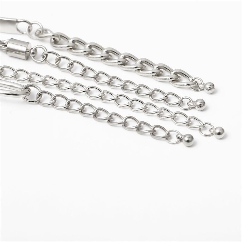 Exquisite Bohemian gold silver chain bracelet set women's adjustable fashion Beaded thick flat chain punk bracelet Jewelry 4-pie