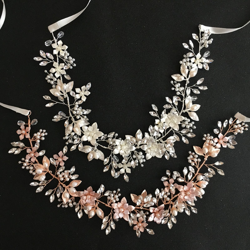 SLBRIDAL ручной работы проводной Кристалл Стразы пресноводный жемчуг свадебные аксессуары для волос повязка на голову для невесты женские ювелирные изделия