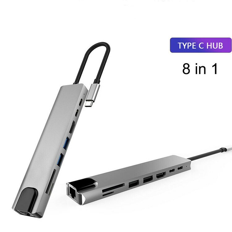 8 в 1 Премиум алюминиевый сплав Быстрая зарядка USB 3,0 HDMI Тип C Macbook концентратор монтаж Ethernet USB C концентратор