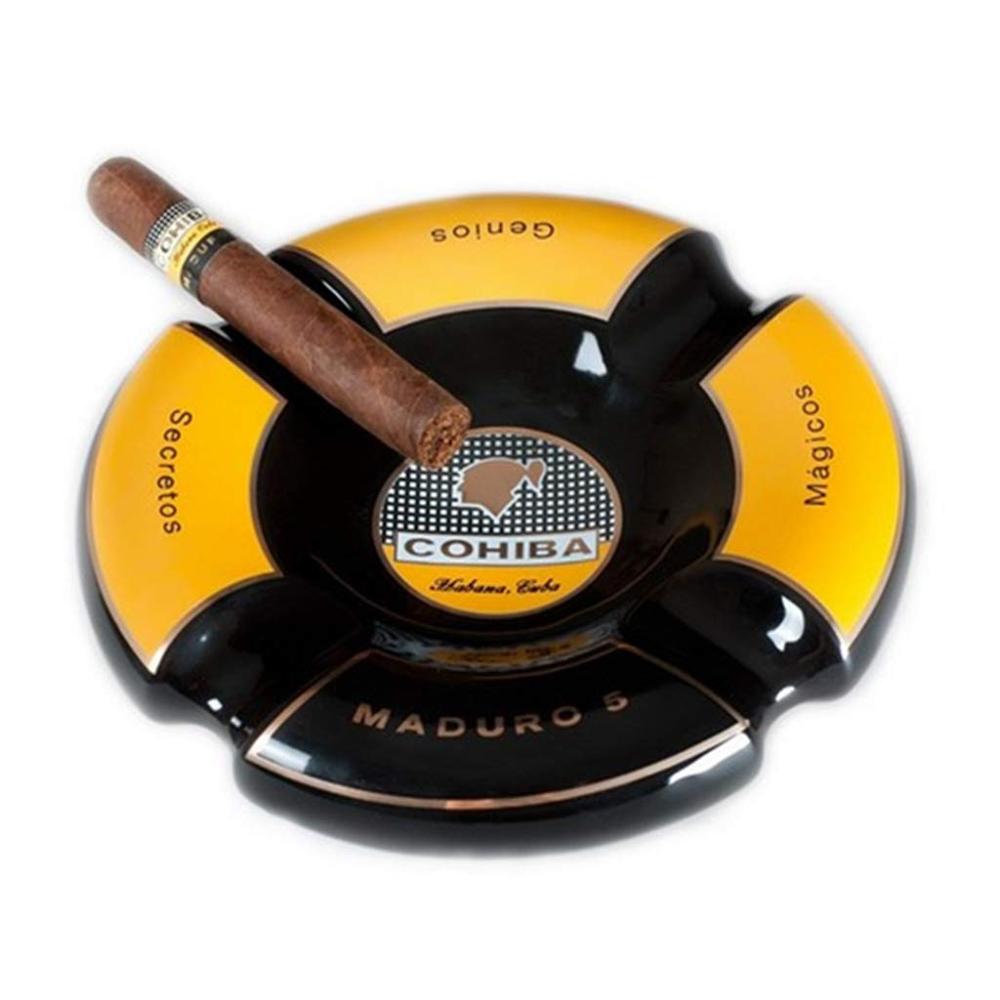 Желто-черная керамическая пепельница COHIBA, 4 сигареты, аксессуары для курения, пепельница