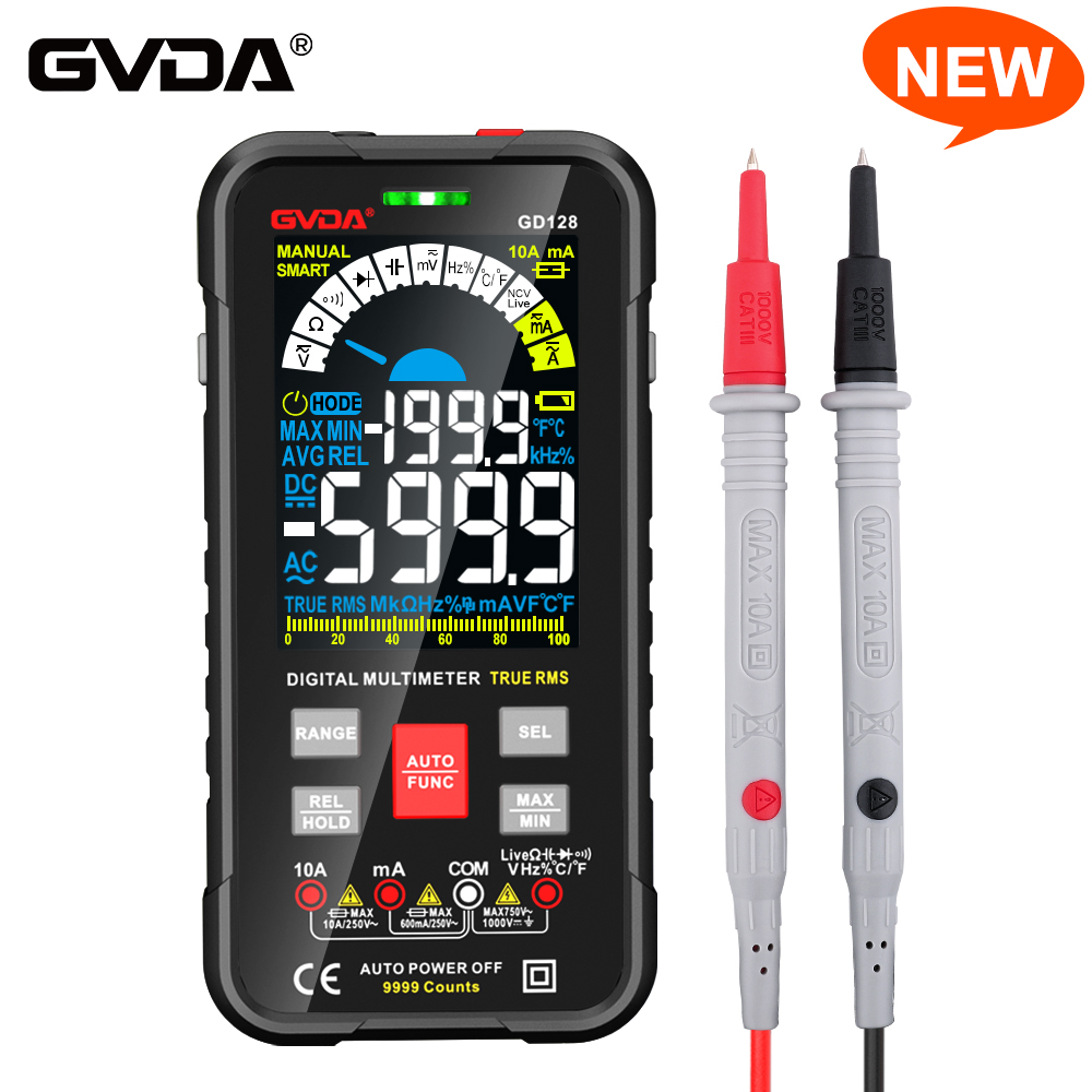 GVDA 2021 New Digital Multimeter Smart Auto Range 1000V 10A Tester Meter Ohm Hz Capacitance REL True RMS AC DC DMM Multitester