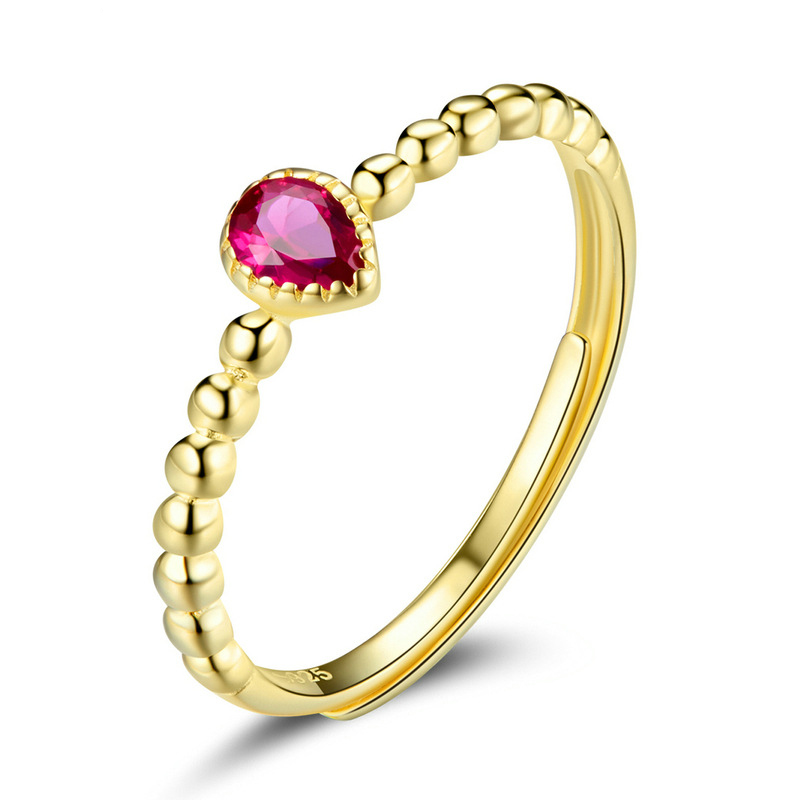 925 sterling silver 18k gold plated red drop-shaped zircon adjustable rings women