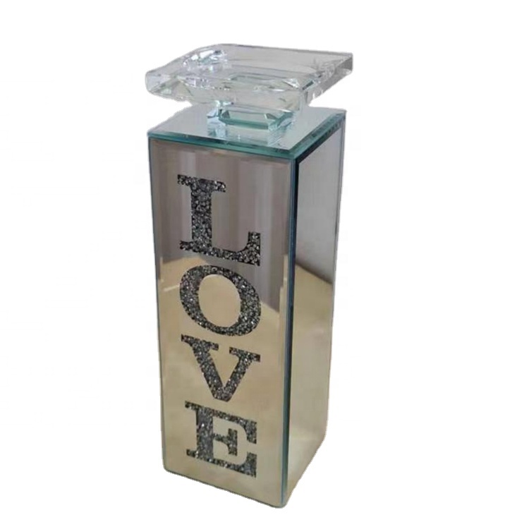 Luxury Home Decor Crushed Diamond Glass Modern Crystal Candlestick Holder Sliver Mirrored Candle Holder with Crushed Diamond