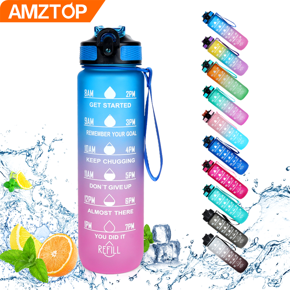B14-1057 Amz, лучший продавец, пластиковая бутылка для воды с логотипом на заказ, 1000 мл, Мотивационная бутылка для тритана 1 л, Спортивная бутылка для воды