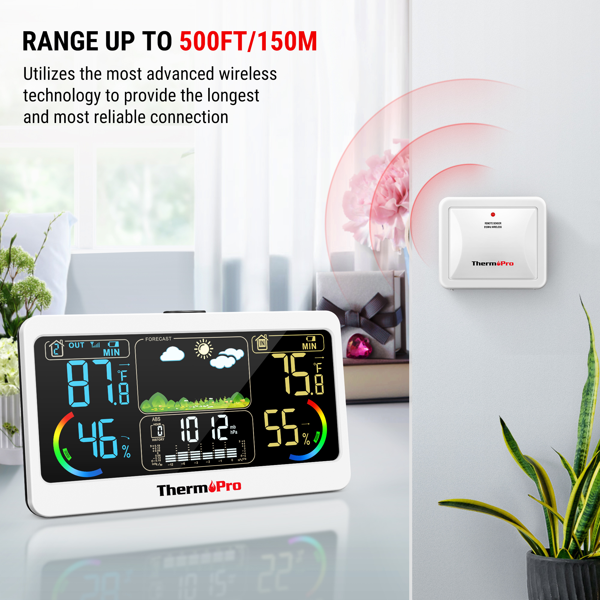 Комнатный термометр ThermoPro TP68B, барометр, цифровой беспроводной гигрометр с водонепроницаемыми наружными мониторами