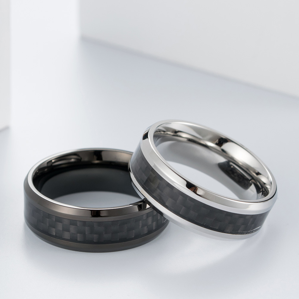 MECYLIFE High Grade MEN Jewelries Hot Sale Stainless Steel Band Black Carbon Fiber Ring