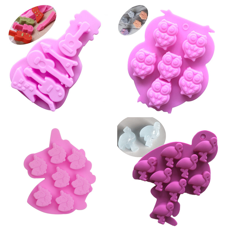 Silicone Flamingo Unicorn Guitar Shape Chocolate Mold Ice Cube Tray Fondant Candy Cake Mold