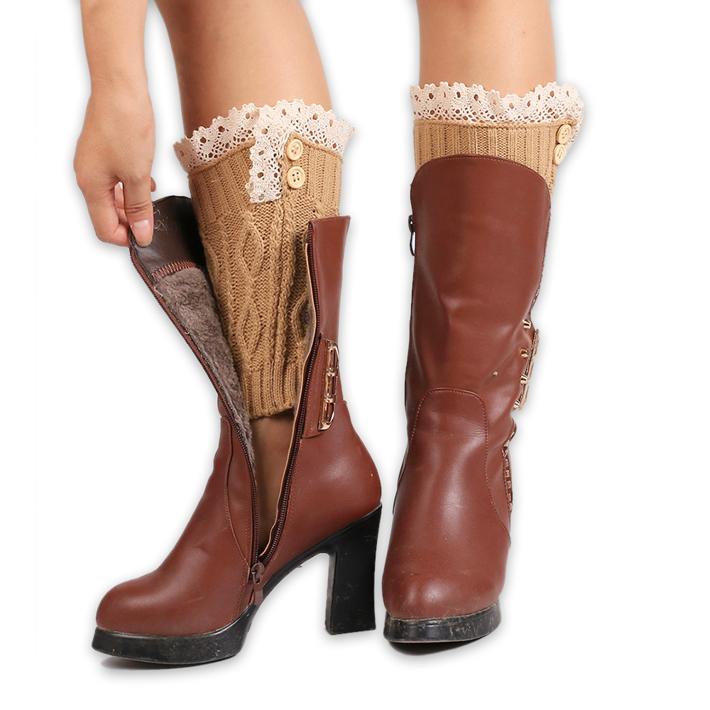Autumn and winter knitted warm woolen lace button design short socks