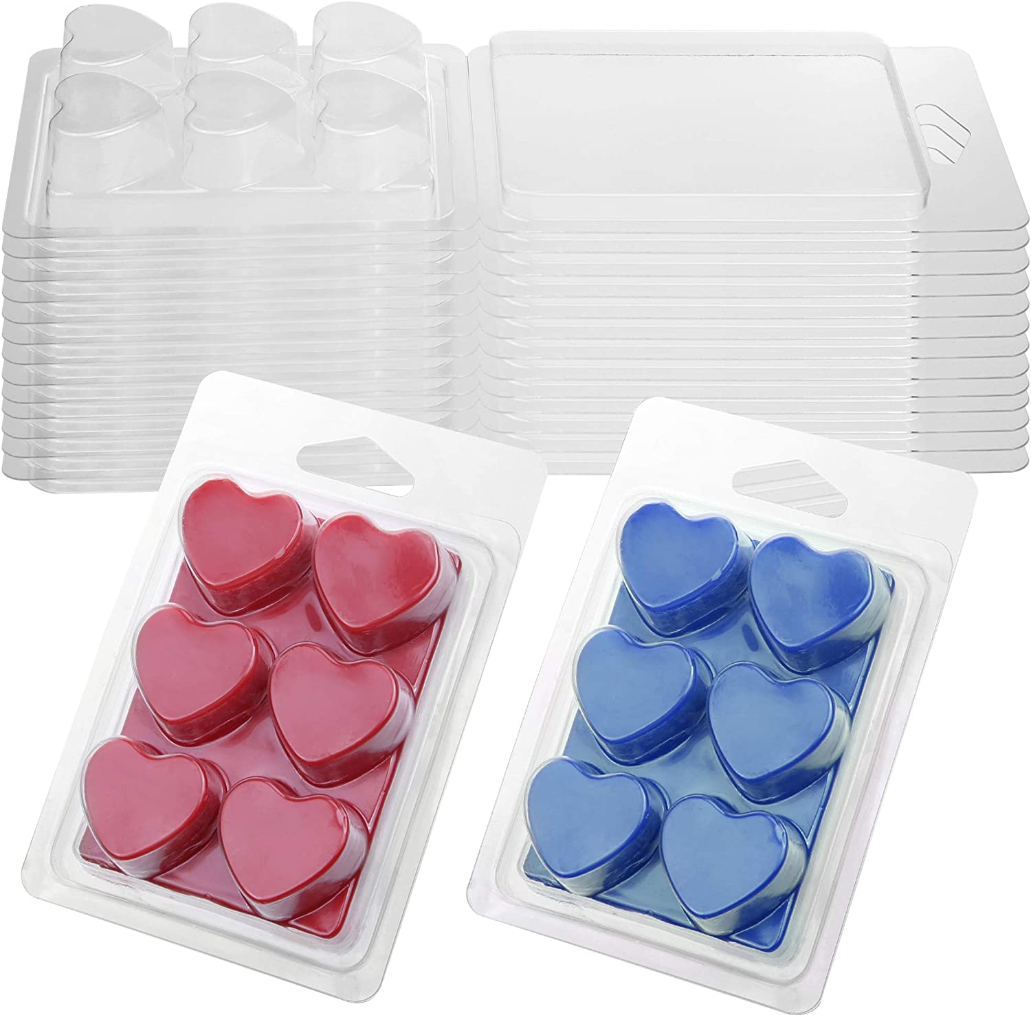Wax Melt Containers 6 Cavity Clear Empty Plastic Wax Melt Molds Heart Shape Clamshells for Making Tarts Wax Melts