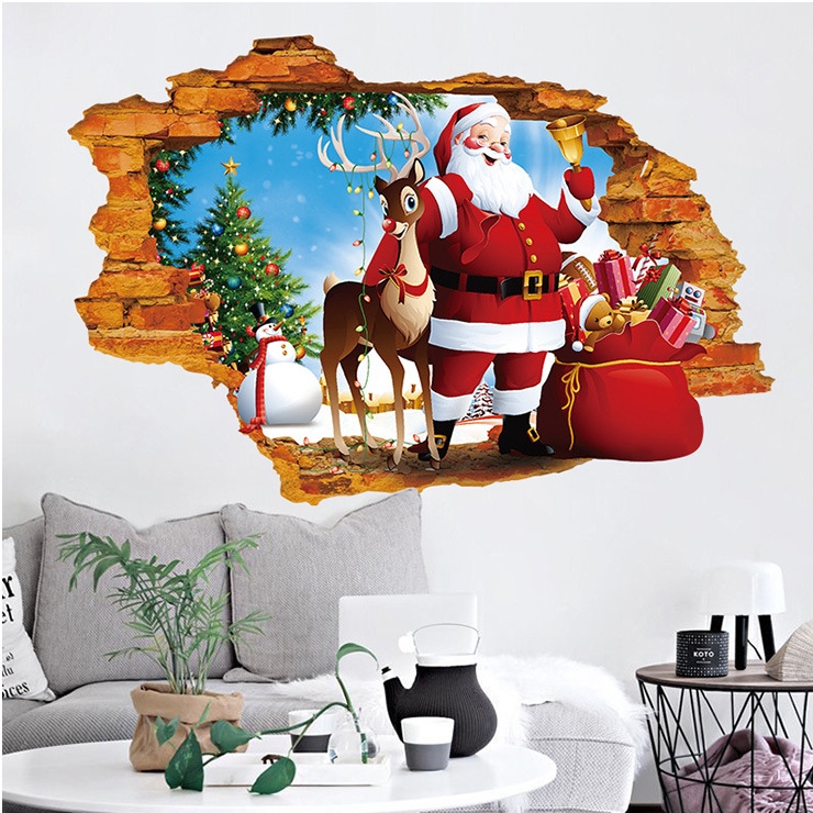 DIY Wall Stickers Christmas Wall Stickers 3d Home Decoration Santa Custom Printing 3D Effect Removable Stickers Set