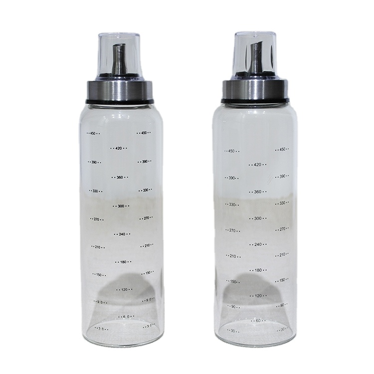 Superior olive oil glass bottle oil and vinegar dispenser bottle with pour spout and lid for kitchen