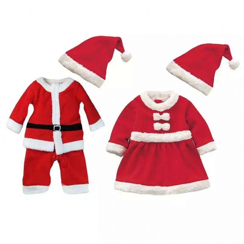MKMN Hot Sale Kids Clothes Party Girls Santa Red Dress Christmas Costume Sets For Baby