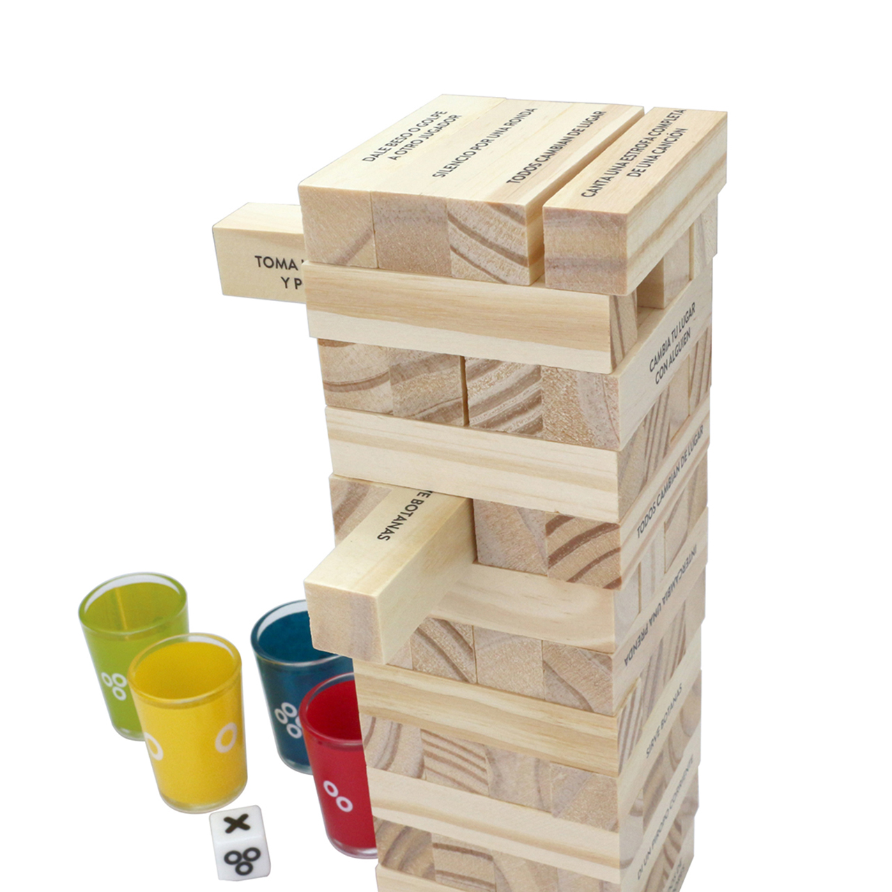 Unisex Tumbling Tower Block Party Game Set 52 Wood Blocks with Fun Tasks & Glass Cups Customizable Entertainment for All Ages